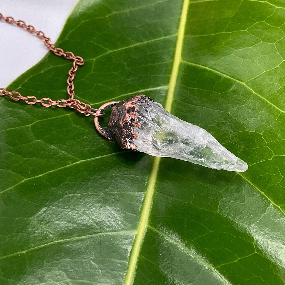 Copper Necklace Quartz Crystal Gem Stone Handmade Jewelry Pendant 20” Chain - Picture 4 of 12